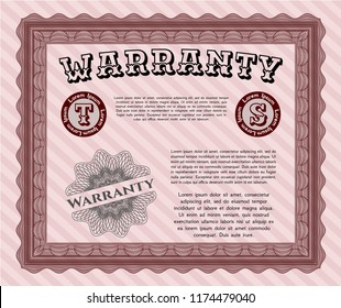 Red Retro Warranty Certificate template. With guilloche pattern and background. Money design. Detailed. 