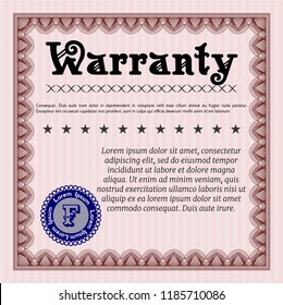 Red Retro Warranty Certificate template. With great quality guilloche pattern. Vector illustration. Money Pattern. 