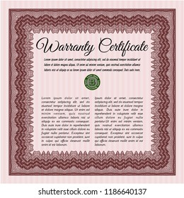Red Retro Warranty Certificate template. Artistry design. With guilloche pattern and background. Vector illustration. 