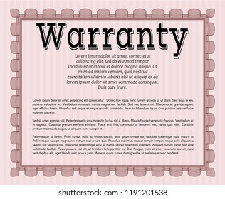 Red Retro Warranty Certificate template. Printer friendly. Vector illustration. Elegant design. 