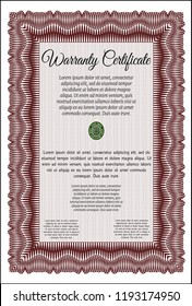 Red Retro Warranty Certificate template. With guilloche pattern and background. Perfect design. Customizable, Easy to edit and change colors. 