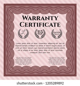 Red Retro Warranty Certificate template. Printer friendly. Money Pattern. Vector illustration. 