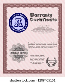 Red Retro Warranty Certificate template. Complex background. Detailed. Money Pattern. 