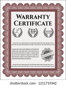 Red Retro Warranty Certificate template. With guilloche pattern and background. Excellent design. Customizable, Easy to edit and change colors. 