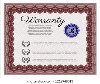 Red Retro Warranty Certificate template. Nice design. Vector illustration. With linear background. 