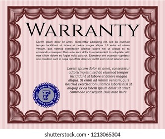 Red Retro Warranty Certificate template. Modern design. With linear background. Vector illustration. 