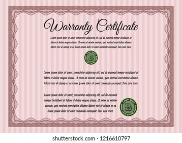 Red Retro Warranty Certificate template. Beauty design. With guilloche pattern and background. Detailed. 