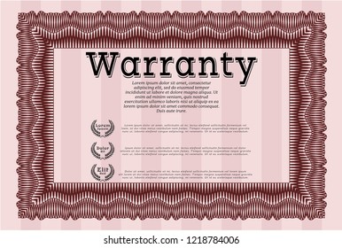 Red Retro Warranty Certificate template. Detailed. With great quality guilloche pattern. Money design. 