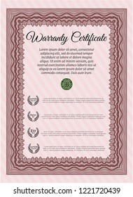 Red Retro Warranty Certificate template. Good design. Vector illustration. Complex background. 