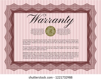 Red Retro Warranty Certificate template. Customizable, Easy to edit and change colors. With great quality guilloche pattern. Elegant design. 