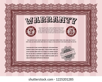 Red Retro Warranty Certificate template. Good design. With guilloche pattern. Vector illustration. 