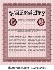 Red Retro Warranty Certificate template. Vector illustration. With guilloche pattern and background. Beauty design. 