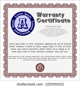 Red Retro Warranty Certificate template. With complex linear background. Money design. Customizable, Easy to edit and change colors. 