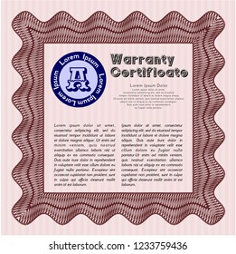 Red Retro Warranty Certificate template. Detailed. Printer friendly. Beauty design. 