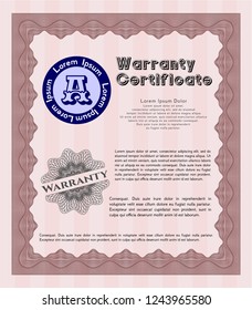 Red Retro Warranty Certificate template. Beauty design. Vector illustration. Complex background. 