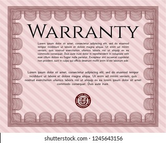 Red Retro Warranty Certificate template. Printer friendly. Nice design. Vector illustration. 