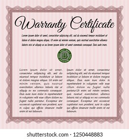 Red Retro Warranty Certificate template. With background. Vector illustration. Modern design. 