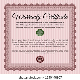 Red Retro Warranty Certificate template. Money design. Vector illustration. With complex background. 