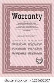Red Retro Warranty Certificate template. Printer friendly. Vector illustration. Superior design. 