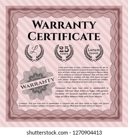 Red Retro Warranty Certificate template. With great quality guilloche pattern. Vector illustration. Good design. 
