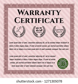 Red Retro Warranty Certificate template. With guilloche pattern and background. Elegant design. Vector illustration. 
