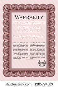 Red Retro Warranty Certificate template. Excellent design. With complex background. Detailed. 