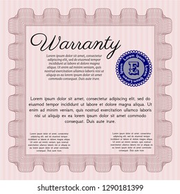Red Retro Warranty Certificate template. Elegant design. Vector illustration. With linear background. 