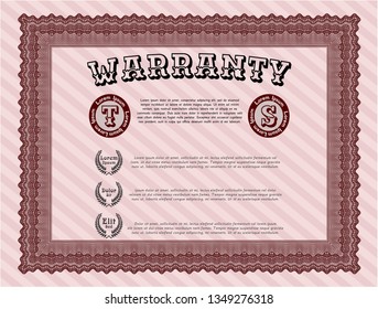 Red Retro Warranty Certificate template. With quality background. Detailed. Cordial design. 
