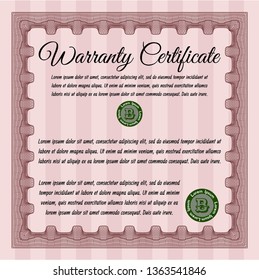 Red Retro Warranty Certificate template. Money Pattern design. Vector illustration. Complex background. 