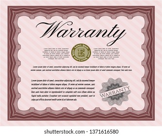 Red Retro Warranty Certificate template. Vector illustration. Complex background. Excellent design. 