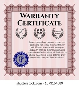 Red Retro Warranty Certificate template. Elegant design. With complex background. Vector illustration. 