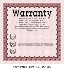 Red Retro Warranty Certificate template. Money Pattern. With background. Detailed. 