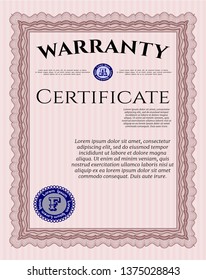 Red Retro Warranty Certificate template. With background. Customizable, Easy to edit and change colors. Cordial design. 