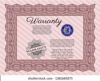 Red Retro Warranty Certificate template. Excellent design. Detailed. With linear background. 