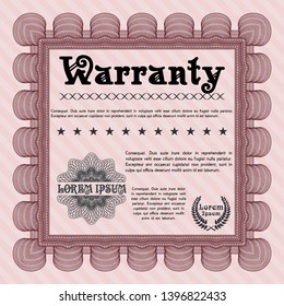 Red Retro Warranty Certificate template. Money Pattern. Vector illustration. With great quality guilloche pattern. 
