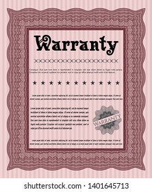 Red Retro Warranty Certificate template. Elegant design. With background. Detailed. 