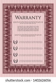 Red Retro Warranty Certificate template. Money design. Easy to print. Customizable, Easy to edit and change colors. 