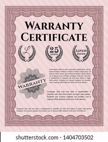 Red Retro Warranty Certificate template. Nice design. Easy to print. Vector illustration. 