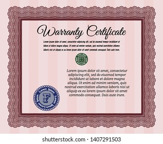 Red Retro Warranty Certificate template. Money Pattern. With guilloche pattern and background. Customizable, Easy to edit and change colors. 