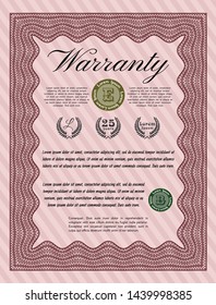 Red Retro Warranty Certificate template. Sophisticated design. Detailed. With quality background. 