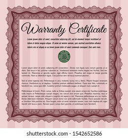 Red Retro Warranty Certificate template. Easy to print. Customizable, Easy to edit and change colors. Nice design. 