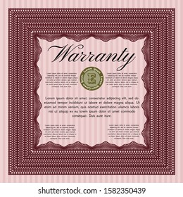 Red Retro Warranty Certificate template. With great quality guilloche pattern. Perfect design. Detailed. 