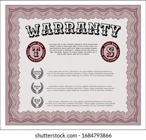 Red Retro Warranty Certificate template. Money Pattern design. With quality background. Customizable, Easy to edit and change colors. 
