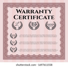 Red Retro Warranty Certificate template. Excellent design. With background. Customizable, Easy to edit and change colors. 