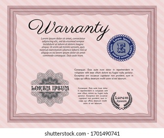 Red Retro Warranty Certificate template. Beauty design. With great quality guilloche pattern. Customizable, Easy to edit and change colors. 