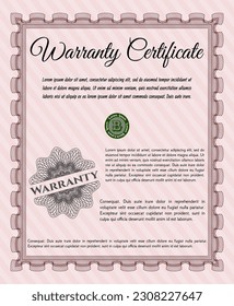 Red Retro Warranty Certificate template. Money Pattern.  With guilloche pattern.   