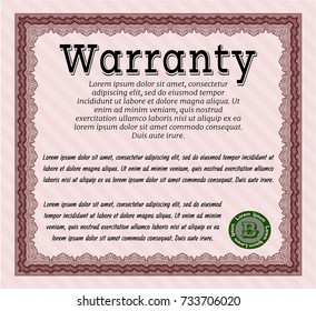 Red Retro Warranty Certificate template. Complex background. Customizable, Easy to edit and change colors. Lovely design. 
