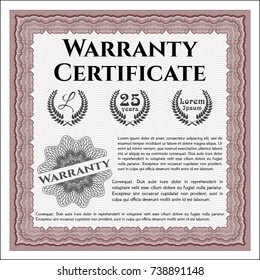 Red Retro Warranty Certificate template. With complex linear background. Customizable, Easy to edit and change colors. Excellent design. 