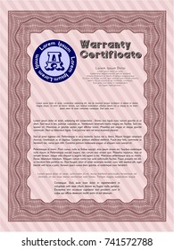 Red Retro Warranty Certificate template. With quality background. Detailed. Superior design. 