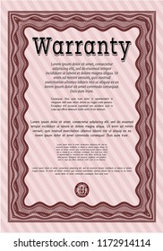 Red Retro Warranty template. Artistry design. With background. Detailed. 